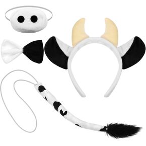 XEPST Animal Cow Costume Set, Cow Ears and Tail Set with Cow Ears Headband Bowtie Nose Cow Tail for Animal Costume Cosplay Birthday Party Halloween Fancy Dress Party Supplies, Cow-B