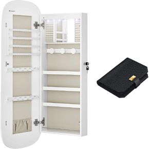 SONGMICS Mirror Jewelry Cabinet Bundle with 3 Watch Travel Case, Portable Watch Storage Organizer, White Surface with Greige Lining UJJC026W01 and Ink Black UJWB018B01