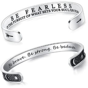 SAM & LORI Set of 2 Bracelets for Women Teens-Be Fearless+Be Brave Sun Moon