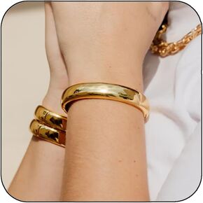 Chunky Gold Bangle Bracelet for Women,Thick Gold Plated Hinged Cuff Bangles,Arm Cuff Jewelry for Women Gifts