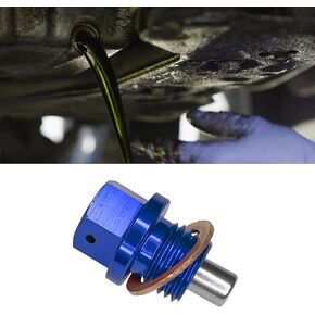 M14×1.5 Car Magnetic Oil Drain Plug Oil Pan Drain Plug Crush Washer, Aluminum Oil Pan Sump Drain Nut Bolt Screw Repair Kit for Most Ford, GM, Hyundai, KIA, Accord, Civic, Pilot, Odyssey(Blue)
