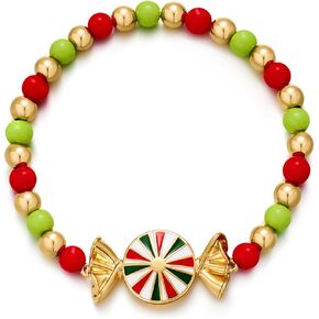 WOWORAMA Christmas Bracelet for Women Colorful Christmas Light Bulb Bracelets Christmas Candy Beads Bracelet Adjustable Xmas Ornament Charm Bracelets Holiday Jewelry
