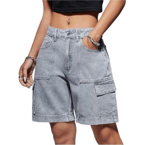 MakeMeChic Women's Denim Shorts Flap Pocket Zip Up Straight Leg Summer Jean Shorts