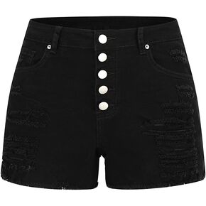THUNDER STAR Women Mid Rise Ripped Stretchy Jeans Shorts Frayed Raw Hem Casual Denim Shorts