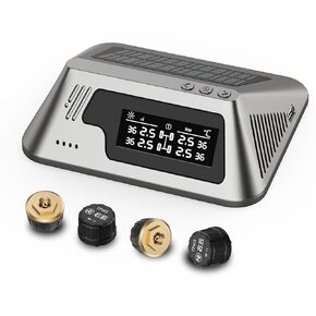 Tire Pressure Monitoring System,Solar Wireless Charging TPMS with 4 External Sensors & 6 Alarm Modes,LCD Display,Real-Time Monitoring System for Car RV SUV MPV Sedan(0-87PSI)