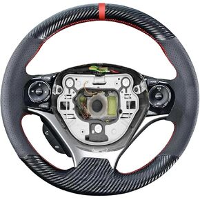 Loncky Carbon Fiber Black Genuine Leather Steering Wheel Cover for Honda Civic 9 Civic 2012 2013 2014 2015 Hand Stitched Custom Fit Car OEM Parts Interior Accessories