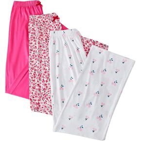 Women's 3 Pack Cherry Print Pajama Pants Floral Bow Front Comfy Bottom Lounge Pants Sleepwear Homewear