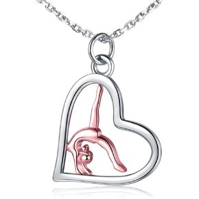 APOTIE Gymnastics Necklace for Granddaughter 925 Sterling Silver Rose Gold Team USA Flipping Gymnasts Heart Pendant Jewelry Gymnastic Gifts for Women
