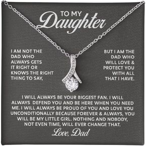 To My Daughter Gifts From Dad, Daughter Birthday Card Jewelry For Women, Father Daughter Pendant Necklace, Love Knot Necklace and Message Card