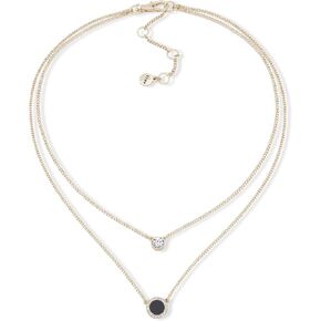 DKNY Gold-Tone Stone & Crystal Layered Pendant Necklace - Sparkling Gold Necklace - Beautiful Women's Jewelry - 16" with 3" Extender