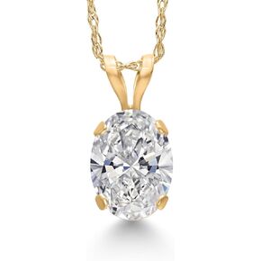 Gem Stone King 14K Yellow Gold Lab Grown Diamond Pendant Necklace for Women | 0.70 Cttw | Gemstone April Birthstone | Oval 7X5MM | DEF Color | VVS-VS Clarity | With 18 Inch Chain