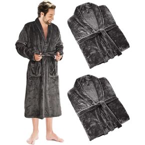 2 Pcs Mens Robe Set Men's Shawl Collar Flannel Bathrobe Plush Robes Soft Spa Robe for Men