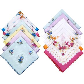 Cotton Ladies' Vintage Floral Handkerchiefs for Wedding Party 12 pack