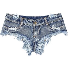 Womens Frayed Jean Short Low Rise Irregular Raw Edge Hem Mini Thong Sexy Denim Shorts