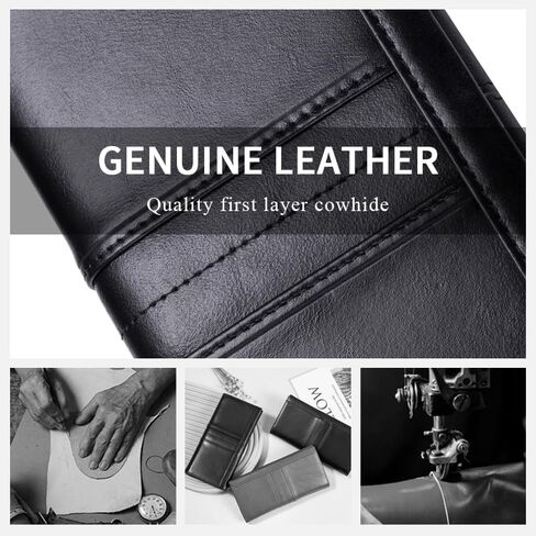 محفظة نحيفة للنساء RFID Blocking محفظة طويلة للسيدات محفظة جلدية ثنائية الطي مع نافذة لبطاقة الهوية بجيب للعملات المعدنية، أسود in Kuwait