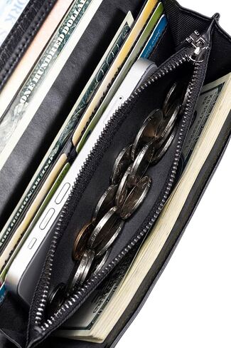 محفظة نحيفة للنساء RFID Blocking محفظة طويلة للسيدات محفظة جلدية ثنائية الطي مع نافذة لبطاقة الهوية بجيب للعملات المعدنية، أسود in Kuwait