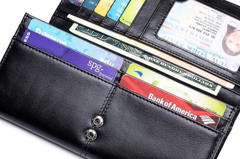 محفظة نحيفة للنساء RFID Blocking محفظة طويلة للسيدات محفظة جلدية ثنائية الطي مع نافذة لبطاقة الهوية بجيب للعملات المعدنية، أسود in Kuwait