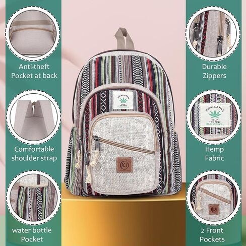 Natural Handmade Large Multi Pocket Hemp Nepal Backpack in Saudi Arabia