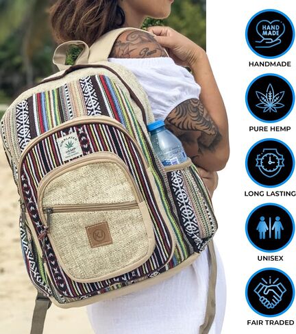 Natural Handmade Large Multi Pocket Hemp Nepal Backpack in Saudi Arabia