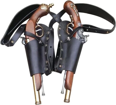 Pu Leather Renaissance Medieval Double Gun Holster Flintlock Pistol Adjustable Halloween Pirate Cosplay Party Accessories in Saudi Arabia