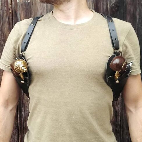 Pu Leather Renaissance Medieval Double Gun Holster Flintlock Pistol Adjustable Halloween Pirate Cosplay Party Accessories in Saudi Arabia