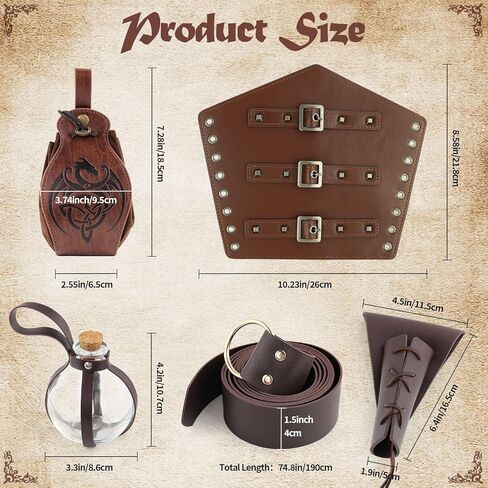 5 PCS Renaissance Accessories Women - Medieval Costume Men and Women Viking Renaissance Belt Renaissance Costume Men and Women Brown in Kuwait