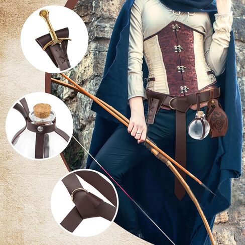 5 PCS Renaissance Accessories Women - Medieval Costume Men and Women Viking Renaissance Belt Renaissance Costume Men and Women Brown in Kuwait