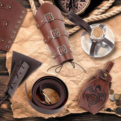 5 PCS Renaissance Accessories Women - Medieval Costume Men and Women Viking Renaissance Belt Renaissance Costume Men and Women Brown in Kuwait