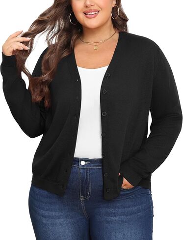 Plus Size Cardigan Sweaters for Women Knit Long Sleeve V Neck Button Casual Fall Tops Outfits in Saudi Arabia