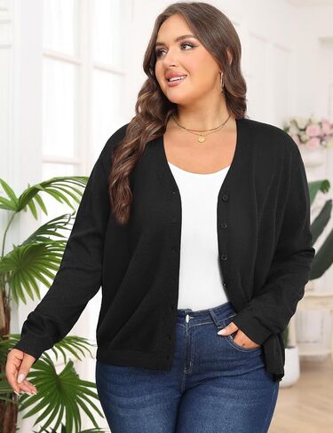 Plus Size Cardigan Sweaters for Women Knit Long Sleeve V Neck Button Casual Fall Tops Outfits in Saudi Arabia