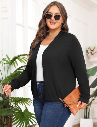 Plus Size Cardigan Sweaters for Women Knit Long Sleeve V Neck Button Casual Fall Tops Outfits in Saudi Arabia