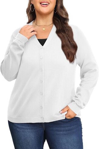 Plus Size Cardigan Sweaters for Women Knit Long Sleeve V Neck Button Casual Fall Tops Outfits in Saudi Arabia