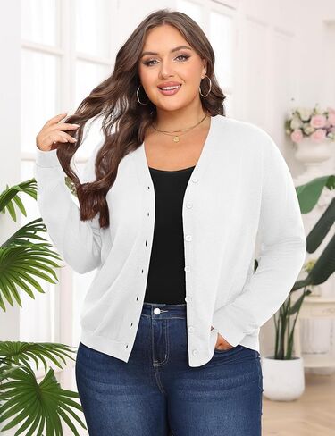 Plus Size Cardigan Sweaters for Women Knit Long Sleeve V Neck Button Casual Fall Tops Outfits in Saudi Arabia