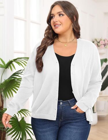 Plus Size Cardigan Sweaters for Women Knit Long Sleeve V Neck Button Casual Fall Tops Outfits in Saudi Arabia