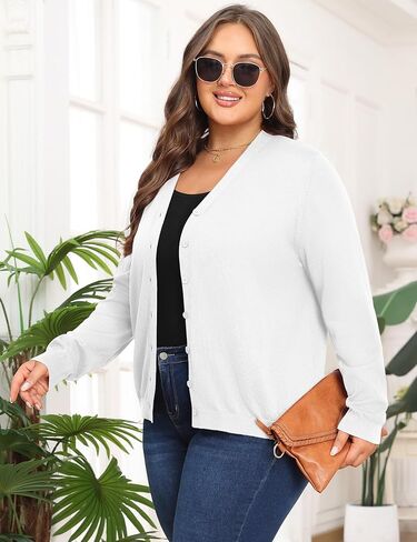Plus Size Cardigan Sweaters for Women Knit Long Sleeve V Neck Button Casual Fall Tops Outfits in Saudi Arabia