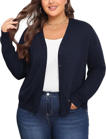 Plus Size Cardigan Sweaters for Women Knit Long Sleeve V Neck Button Casual Fall Tops Outfits in Saudi Arabia