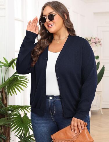 Plus Size Cardigan Sweaters for Women Knit Long Sleeve V Neck Button Casual Fall Tops Outfits in Saudi Arabia