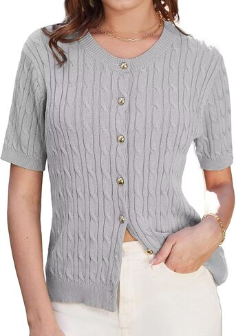 GRACE KARIN Summer Cardigan Sweater for Women Short Sleeve Light Weight Cable Knit Button Up Cardigan in Saudi Arabia