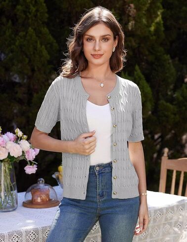 GRACE KARIN Summer Cardigan Sweater for Women Short Sleeve Light Weight Cable Knit Button Up Cardigan in Saudi Arabia
