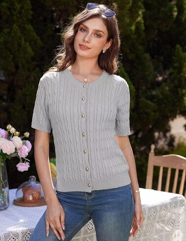 GRACE KARIN Summer Cardigan Sweater for Women Short Sleeve Light Weight Cable Knit Button Up Cardigan in Saudi Arabia