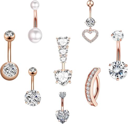Belly Button Ring - Belly Button Piercing for Women Surgical Stainless Steel CZ Opal Pearl Belly Rings Clicker Belly Piercings Navel Piercings Pack in Saudi Arabia