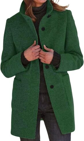 CHARTOU Women Winter Long Pea Coat Wool Blend Stand Collar Single Breast Thicken Blazer Jacket in Saudi Arabia