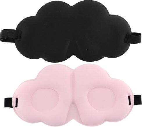 Sleeping Mask, Sleep Mask, 2 Pcs Portable Memory Foam Sleeping Cloud Shape Eye Cover Eye Mask, Light Blocking with 3D Grooves, Comfortable Gift for Women Men(Black+Pink) in Saudi Arabia