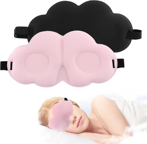Sleeping Mask, Sleep Mask, 2 Pcs Portable Memory Foam Sleeping Cloud Shape Eye Cover Eye Mask, Light Blocking with 3D Grooves, Comfortable Gift for Women Men(Black+Pink) in Saudi Arabia