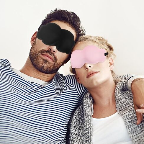 Sleeping Mask, Sleep Mask, 2 Pcs Portable Memory Foam Sleeping Cloud Shape Eye Cover Eye Mask, Light Blocking with 3D Grooves, Comfortable Gift for Women Men(Black+Pink) in Saudi Arabia