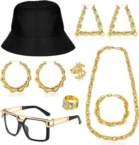 EIELO 80s 90s Accessories Outfit for Woman Men Hip Hop Costume Kit Old School Rapper DJ Outfits in Saudi Arabia