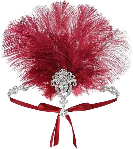 مجموعة إكسسوارات Coucoland 1920s Flapper - غطاء رأس من الريش الزعنفة إكسسوارات زي غاتسبي العظيم للنساء وقفازات سوار وقلادة من اللؤلؤ in Kuwait