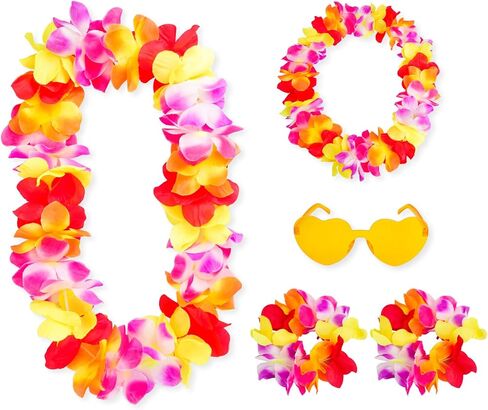 Fumwase Hawaiian Flower Leis Hawaiian Lays Flower Crown Bracelet Sunglasses Luau Accessories for Women Halloween Summer Party in Kuwait