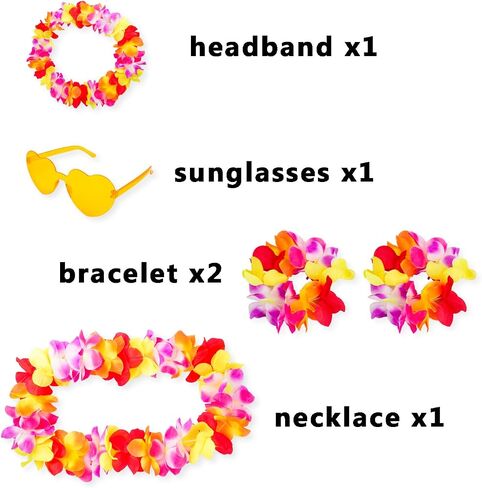 Fumwase Hawaiian Flower Leis Hawaiian Lays Flower Crown Bracelet Sunglasses Luau Accessories for Women Halloween Summer Party in Kuwait