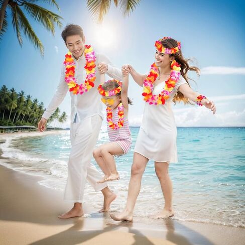 Fumwase Hawaiian Flower Leis Hawaiian Lays Flower Crown Bracelet Sunglasses Luau Accessories for Women Halloween Summer Party in Kuwait